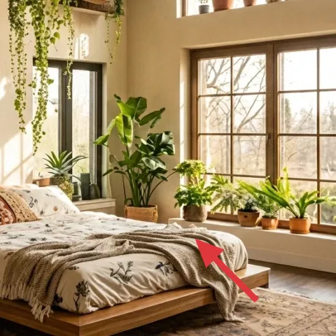 knit throw blanket draped over bed