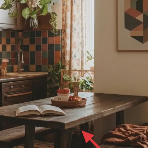 patterned area rug under the kitchen table