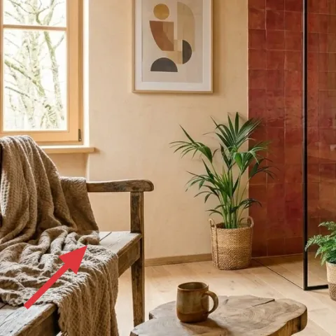 brown towel/throw on bench