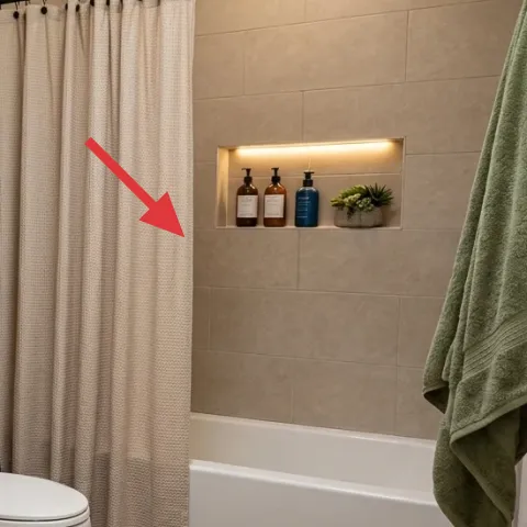 cream shower curtain