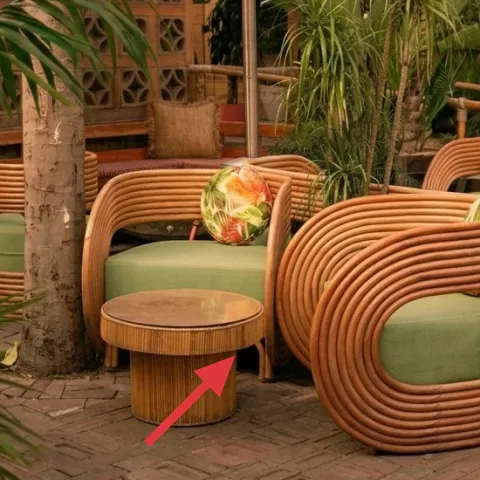 round rattan side table with light top