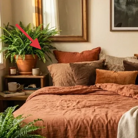 small indoor fern plant in terracotta pot by window