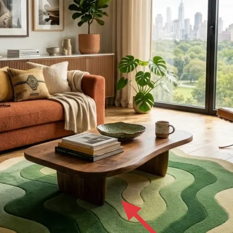 green-and-cream area rug