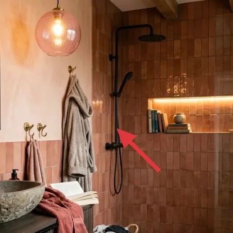 gray towel hanging on hook