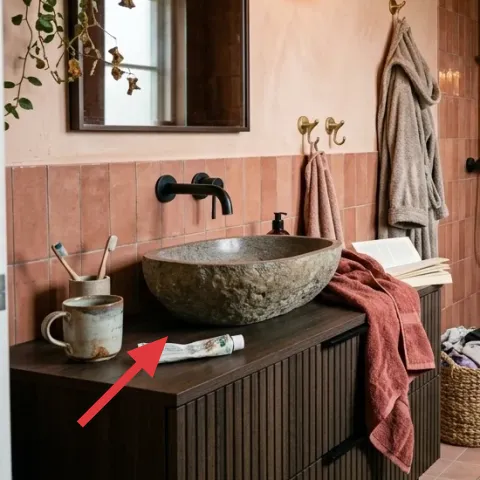 ceramic mug on vanity counter