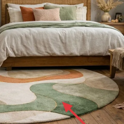 large area rug with abstract shapes
