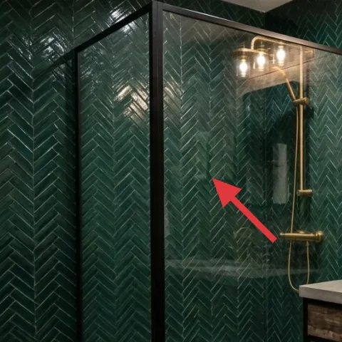 peel-and-stick wallpaper (herringbone green panel)