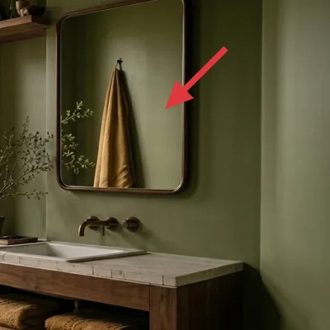 Large arched mirror above the vanity