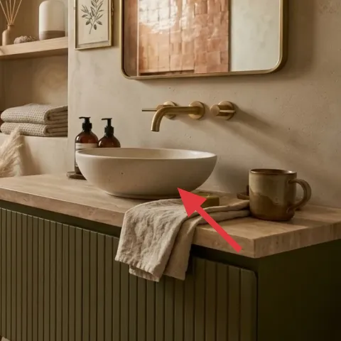 decorative tray on the vanity counter