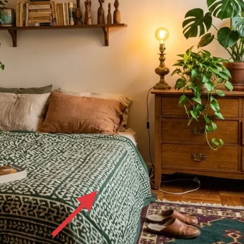 green patterned throw blanket