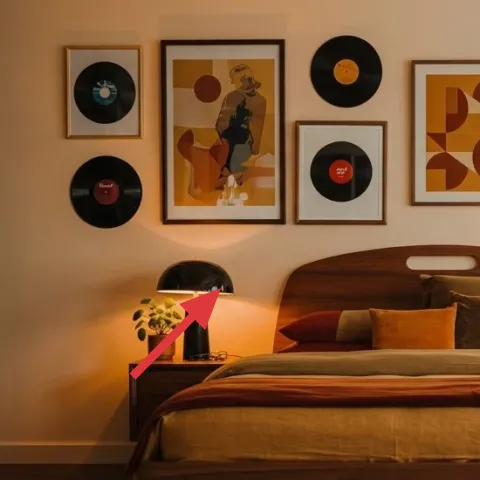 black table lamp on the left nightstand
