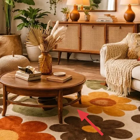 area rug with large flower pattern