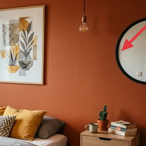 round wall mirror with black frame