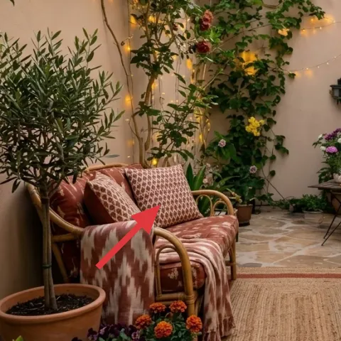 Rattan daybed in an outdoor alcove