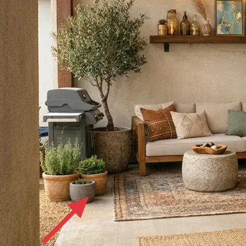 small potted plant group (terracotta + light gray pots)