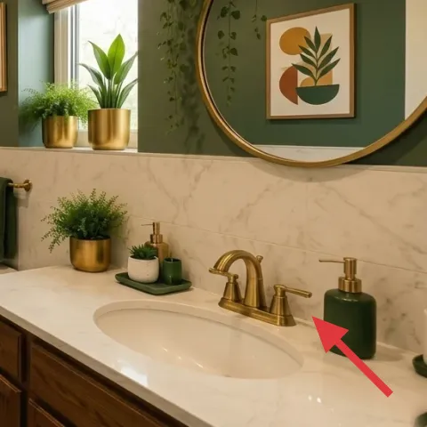 green soap dispenser and tray