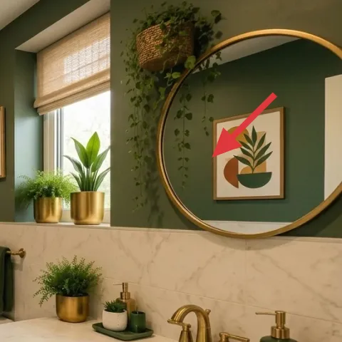 gold-framed round mirror
