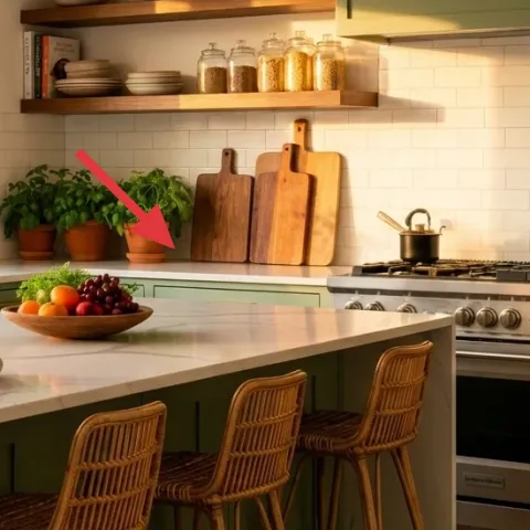 Multiple potted plants along counter