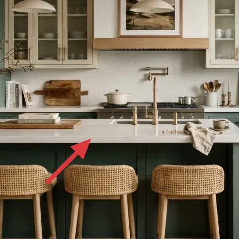 Decorative tray on kitchen island