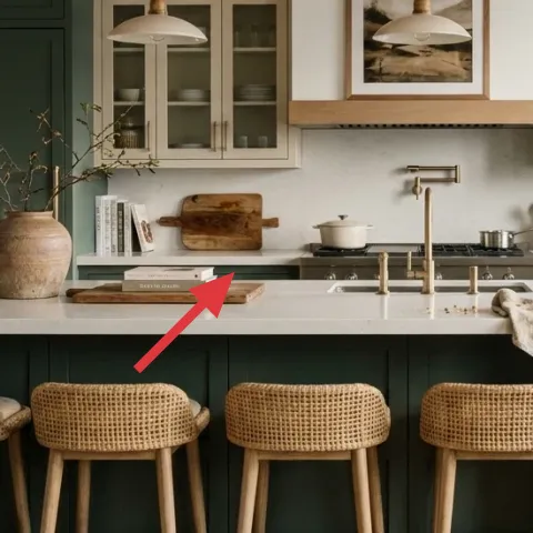 Stack of books on kitchen island