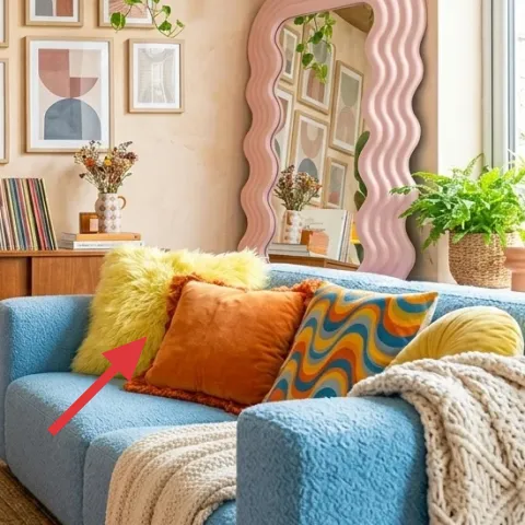 throw pillow with yellow faux-fur texture