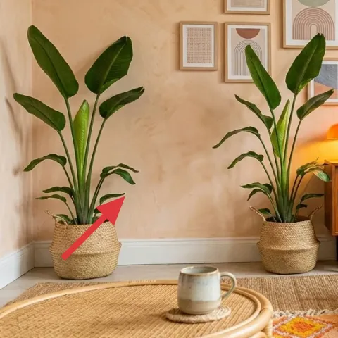 large plant in woven basket