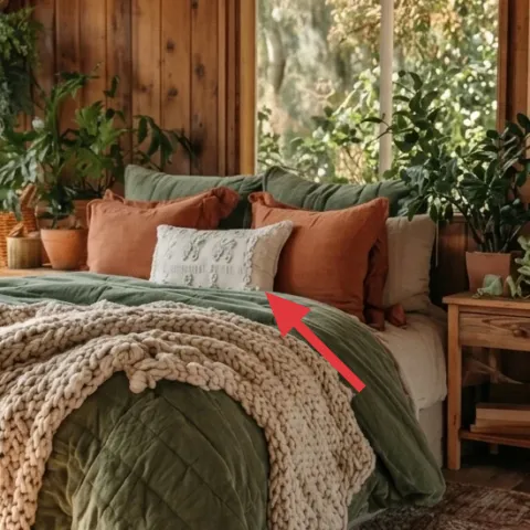 green quilted bed cover