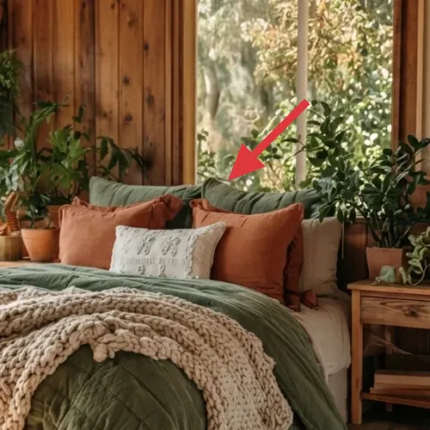 decorative pillows (brown and sage tones)