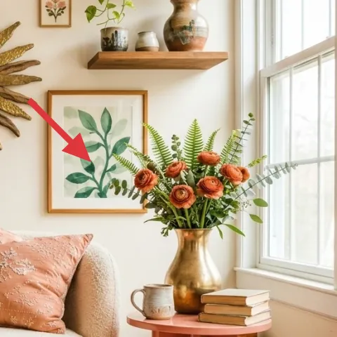 framed botanical wall art with green leaves