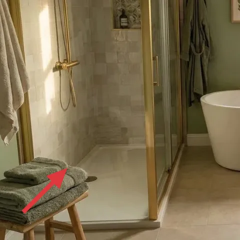 rolled bath towels on stool