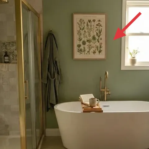 framed botanical print above tub