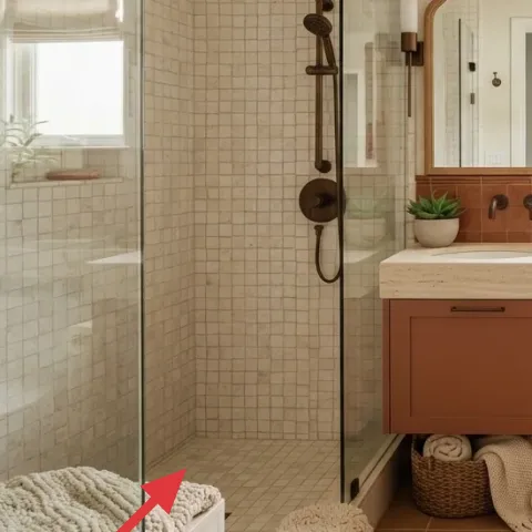 beige bath mat
