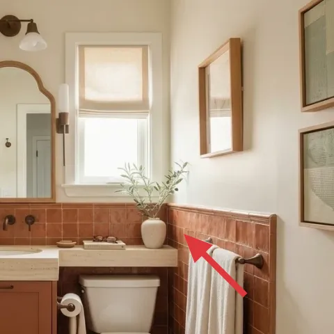 small potted plant on right side of vanity