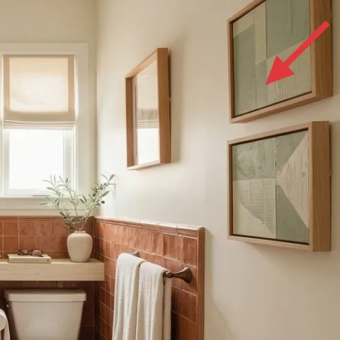wood-framed wall art (top right)