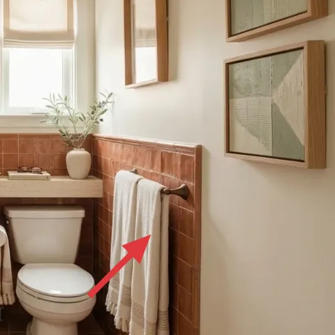 hand towel hanging on right wall