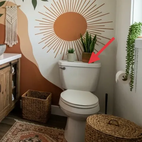 Small potted cactus/plant on toilet tank