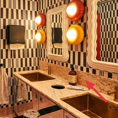 glass bottle on counter (styling)