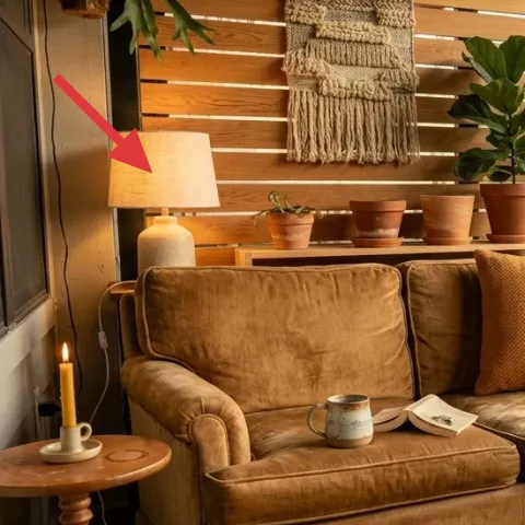 floor lamp with beige shade