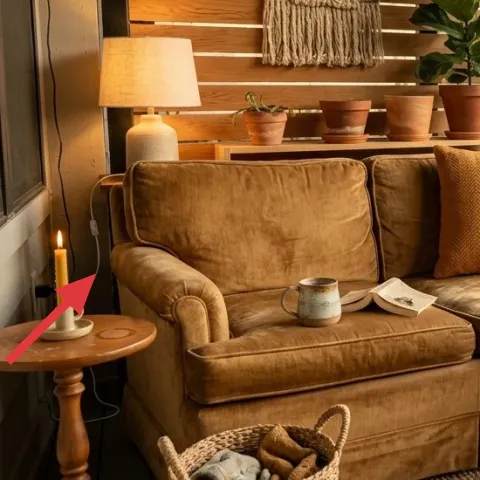 candle on side table