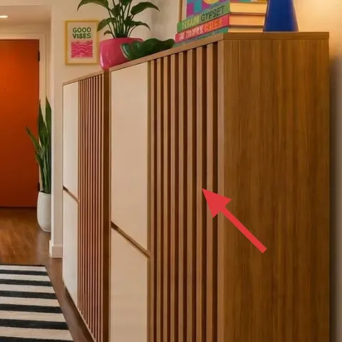 Wood console cabinet with vertical slats