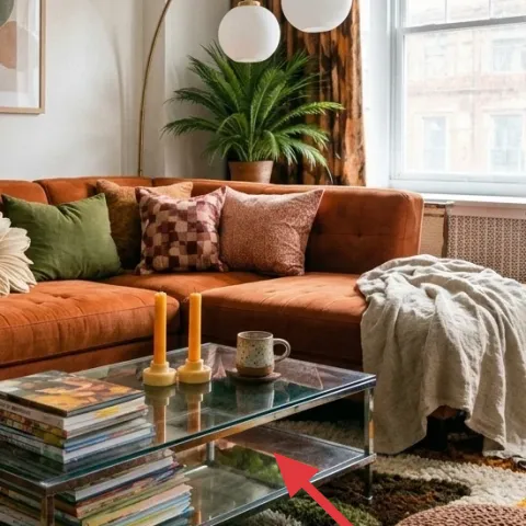 Area rug with green and cream patches