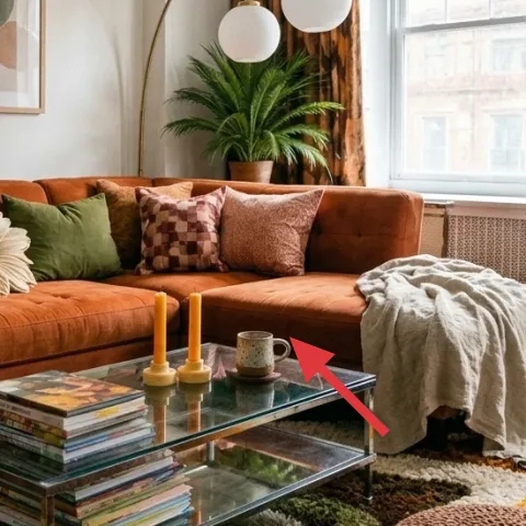 Glass-top coffee table with metal frame