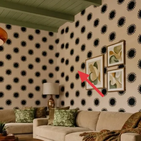 black spirograph-pattern peel-and-stick wallpaper (one wall)