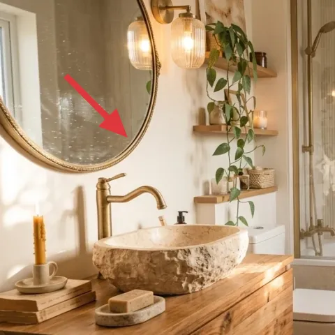 Oval wall mirror with brass frame