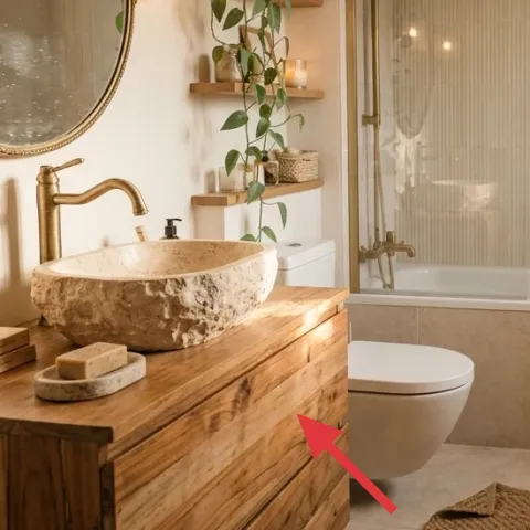 Wood bathroom vanity with drawers
