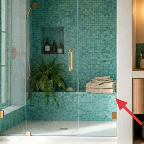 towels folded on the shower ledge