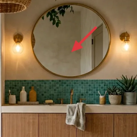 round brass-framed mirror