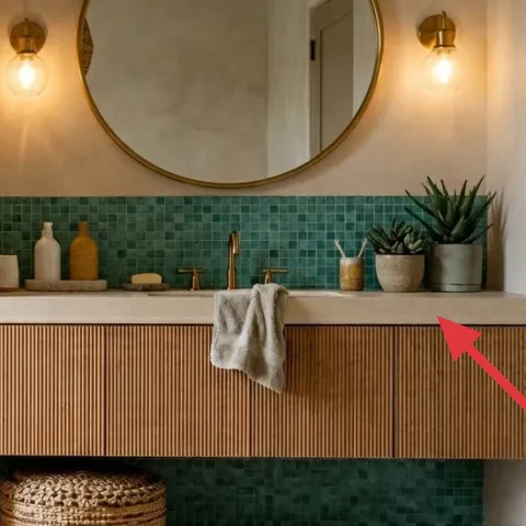 large potted plant with spiky leaves on the vanity right side