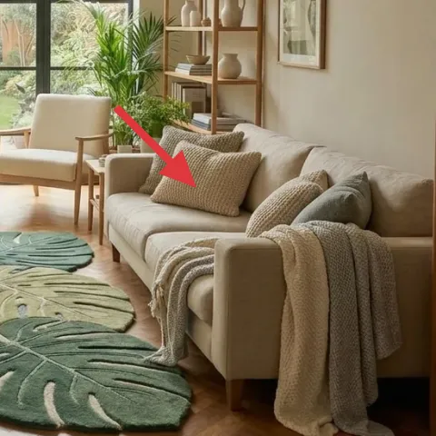 textured throw pillow on sofa