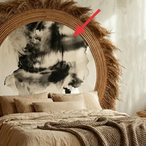bed with rattan arched headboard